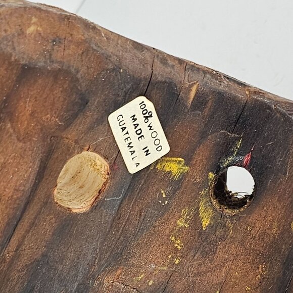 Hand-Painted Wooden Guatemalan Mask With Colorful Tribal Design & Yarn Beard - Picture 4 of 8